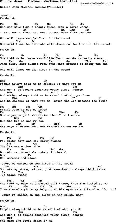 Song Billie Jean by Michael Jackson thriller , song lyric ...