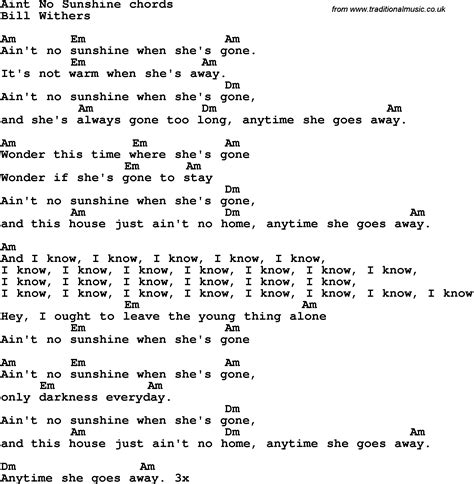 Song Lyrics with guitar chords for Ain t No Sunshine ...