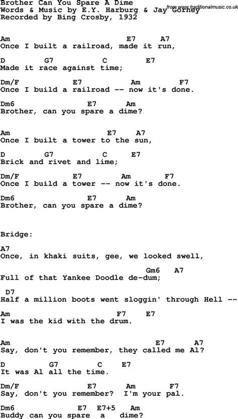 Song Lyrics with guitar chords for Brother Can You Spare A ...