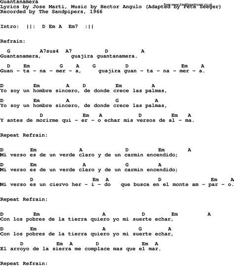 Song Lyrics with guitar chords for Guantanamera   The ...