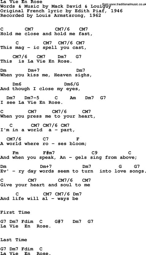 Song Lyrics with guitar chords for La Vie En Rose   Louis ...