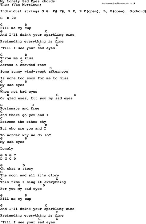 Song lyrics with guitar chords for My Lonely Sad Eyes
