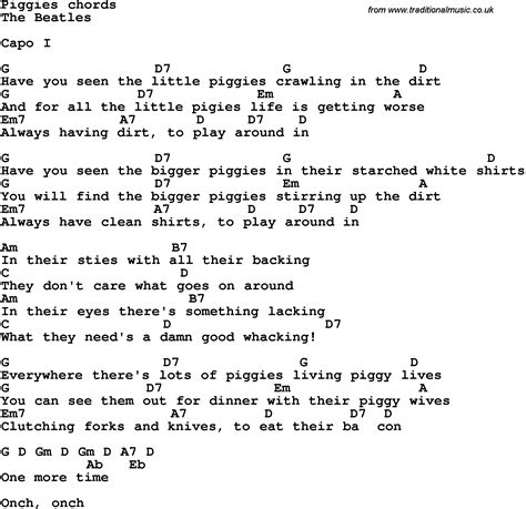 Song Lyrics with guitar chords for Piggies   The Beatles ...