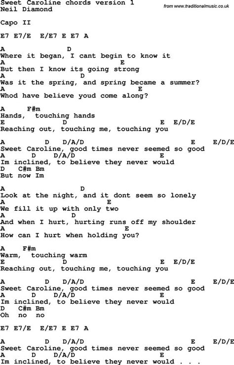 Song lyrics with guitar chords for Sweet Caroline | Guitar ...