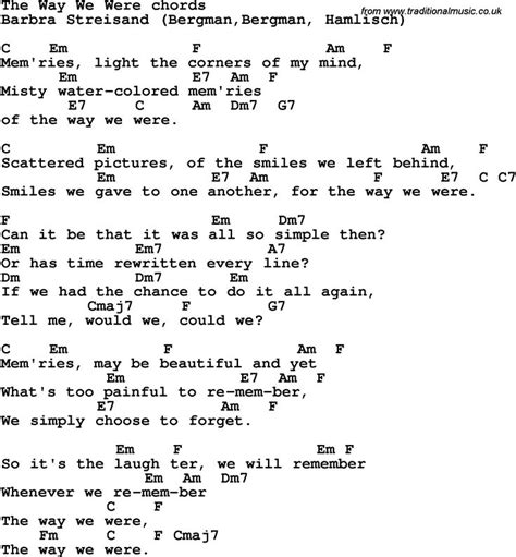 Song Lyrics with guitar chords for The Way We Were ...