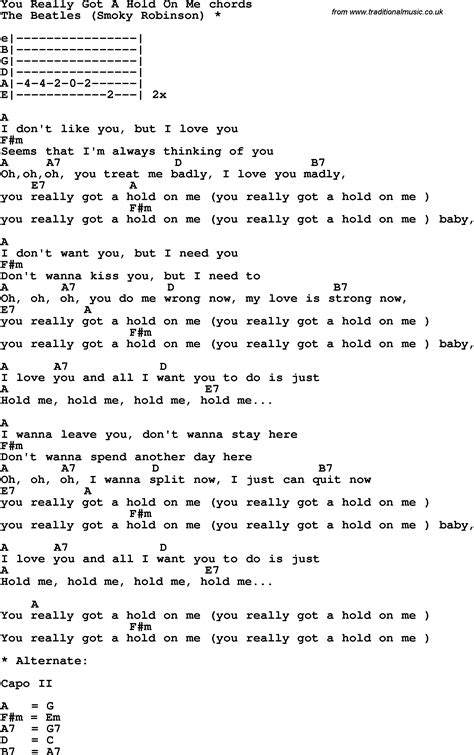 Song Lyrics with guitar chords for You Really Got A Hold ...