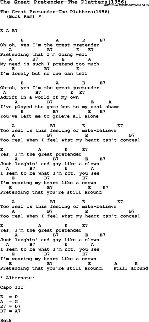 Song The Great Pretender The Platters 1956 , with lyrics ...
