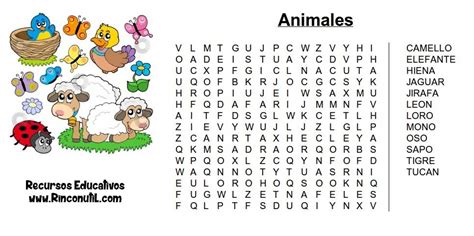 Sopa de letras de Animales para niños