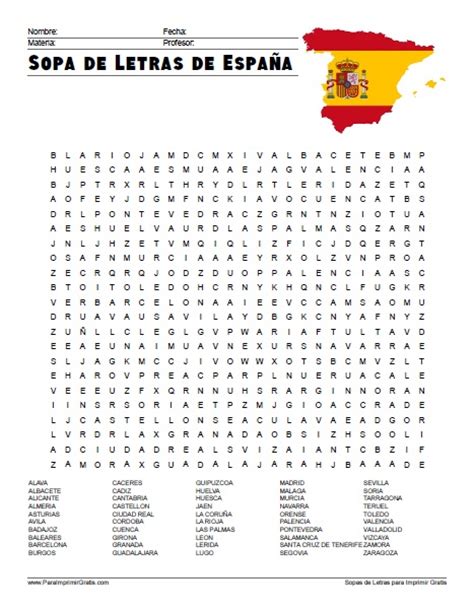 Sopa de Letras de España   Para Imprimir Gratis ...