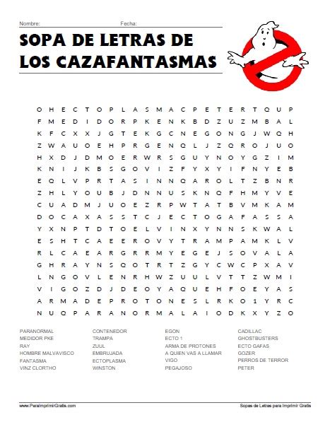 Sopa de Letras de Los Cazafantasmas Para Imprimir Gratis ...