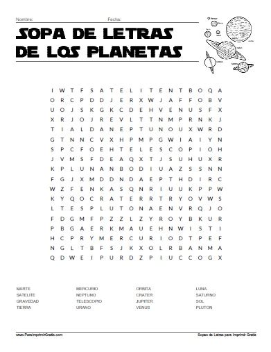 Sopa De Letras Planetas Picture Letras De Canciones Los ...