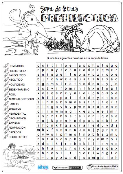 Sopa de letras Prehistoria   Actiludis