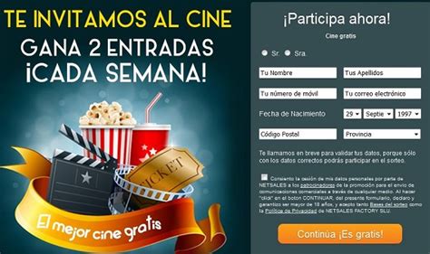 Sorteo entradas de cine gratis: concurso online