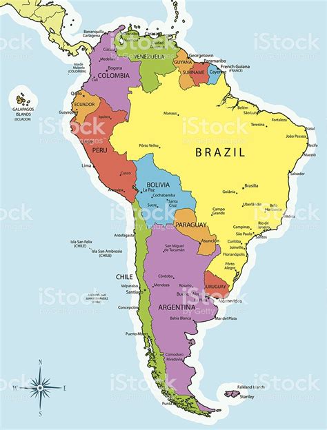 South America Map Countries And Cities Stock Vector Art ...