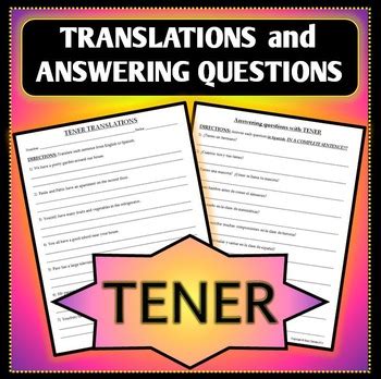 Spanish 1   Tener Practice Worksheet   Answering Questions ...