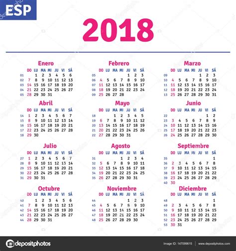 Spanish calendar 2018 — Stock Vector © rustamank #147099615