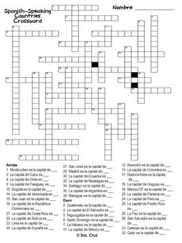 Spanish Speaking Countries and Capitals Crossword by Sra ...