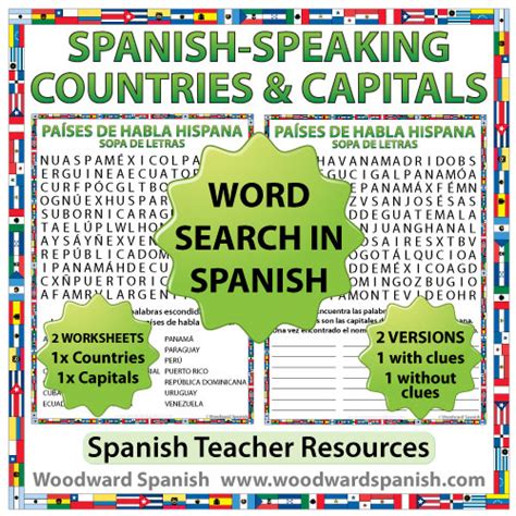 Spanish speaking Countries and Capitals Word Search – Sopa ...