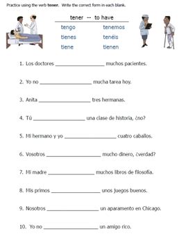 Spanish Tener Verb Worksheets by Fran Lafferty | TpT