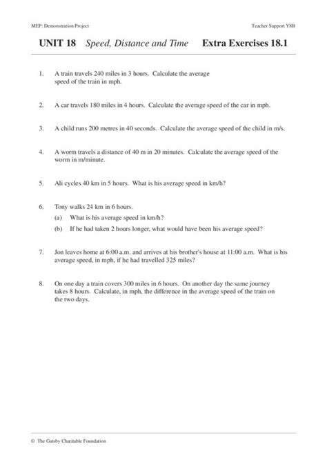 Speed Distance Time Math Worksheets   comparing distance ...