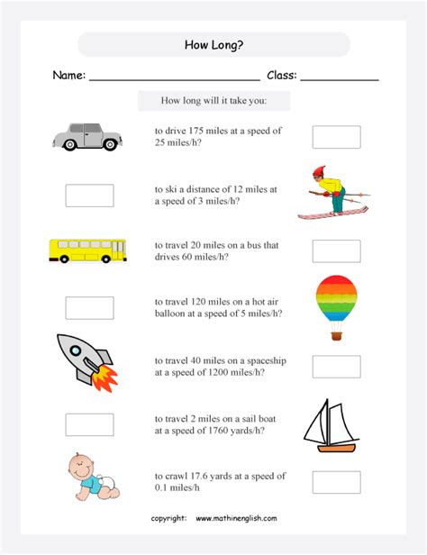 Speed Distance Time Maths Worksheets   grade 5 or 6 math ...