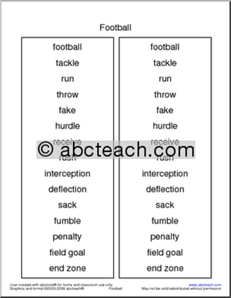 Spelling List: Football Terminology | abcteach