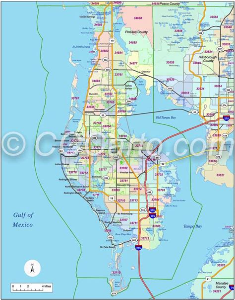 St. Petersburg, FL Zip Code Boundary Map   Pinellas County ...