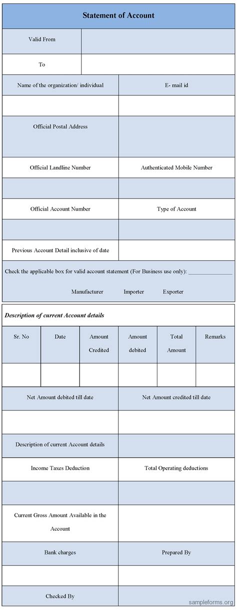 Statement of Account Form : Sample Forms