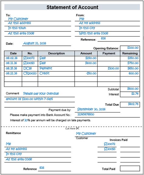 Statement of Account Sample and Template