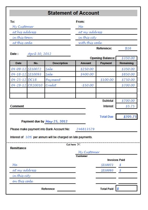 Statement of Account Sample and Template