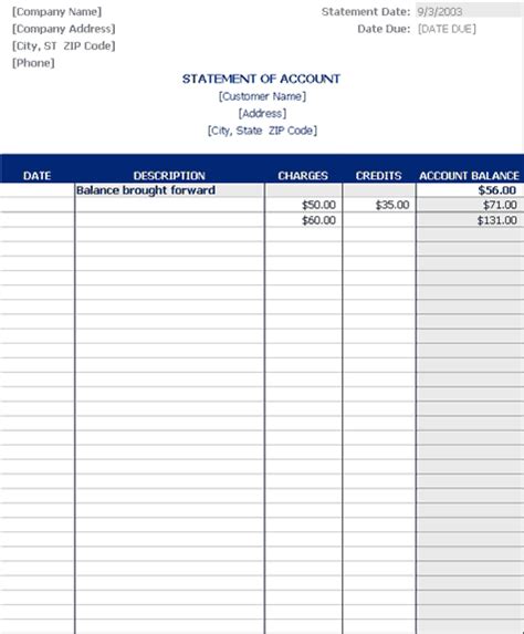 Statement Of Account Statements Templates