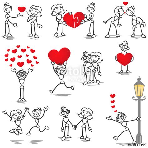 Stickman in love, hearts, holding hands, kissing  Stock ...