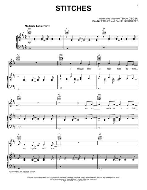 Stitches sheet music by Shawn Mendes  Piano, Vocal ...