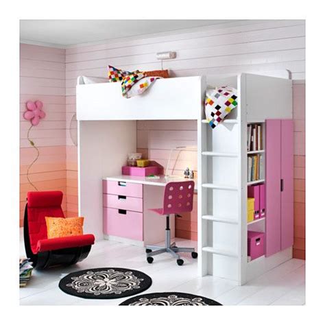 STUVA Loft bed with 3 drawers/2 doors   white/pink   IKEA ...