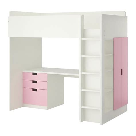 STUVA Loft bed with 3 drawers/2 doors   white/pink   IKEA