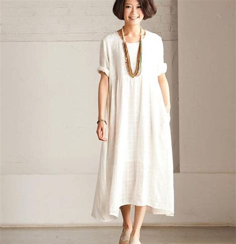 Summer Linen Angle White Dress  Maxi Dress Loose Cotton ...
