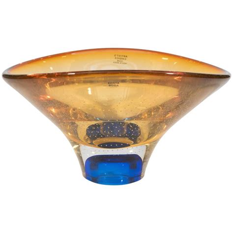 Swedish Amber and Cobalt Vision Glass Bowl by Göran Wärff ...