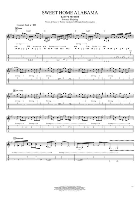 Sweet Home Alabama by Lynyrd Skynyrd   Full Score Guitar ...