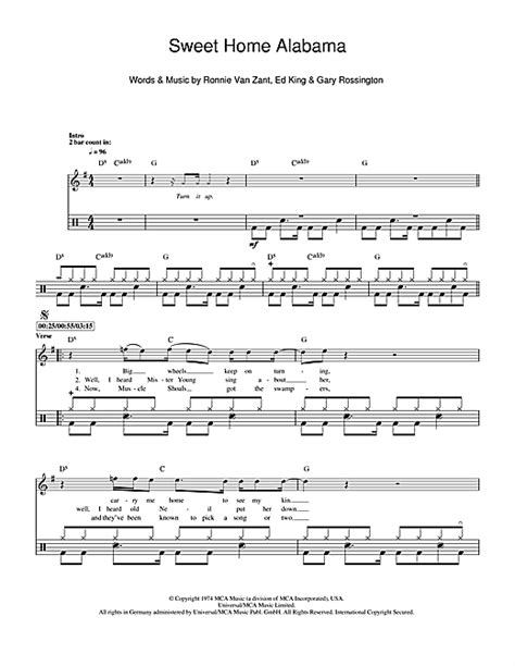 Sweet Home Alabama drum tab by by Lynyrd Skynyrd  Drums ...