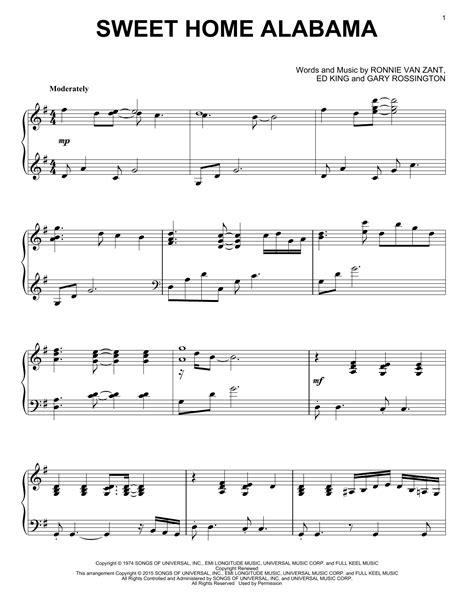 Sweet Home Alabama sheet music by Lynyrd Skynyrd  Piano ...
