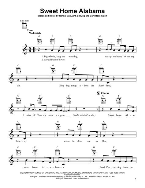 Sweet Home Alabama sheet music by Lynyrd Skynyrd  Ukulele ...