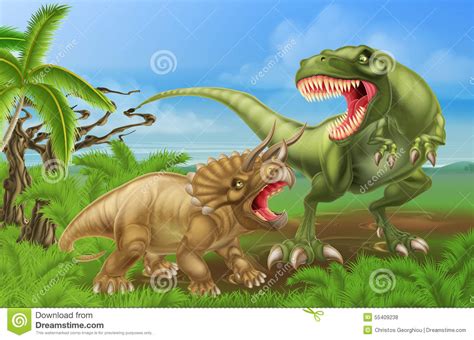 T Rex Triceratops Dinosaur Fight Scene Stock Vector ...