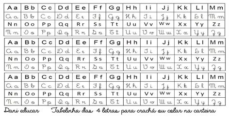 Tabela do Alfabeto com 4 tipos de letras   Para imprimir ...