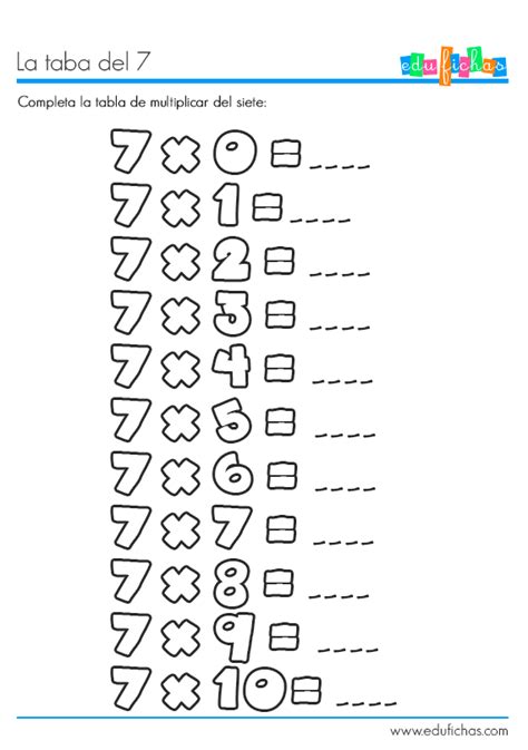 Tabla de multiplicar del 7. Fichas con las tablas de ...
