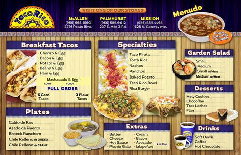 Taco Rico Restaurant Menu | Mexican food, taqueria ...