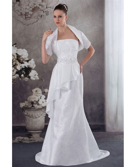 Taffeta Flowers Train Length Mature Wedding Dress with ...