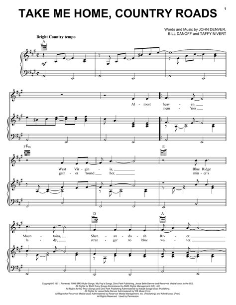 take me home country roads sheet music   Video Search ...
