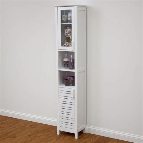Tall Slim Cupboard Display Cabinet   White Shelves Storage ...