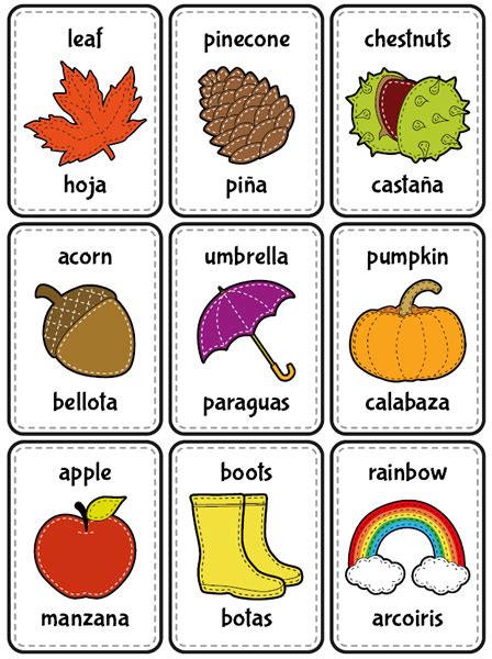 Tarjetas educativas: otoño en español e inglés ...