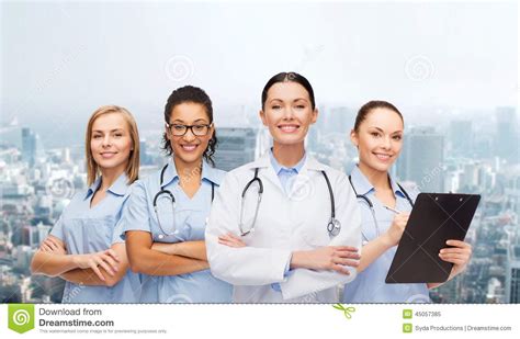 Team Or Group Of Female Doctors And Nurses Stock Photo ...